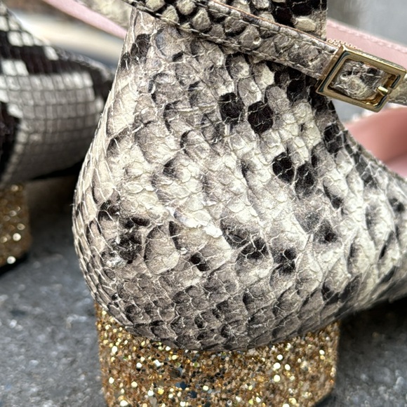 Kate Spade Made in Italy Snakeskin Leather Glitter Heels Ankle Strap Pumps - 9.5 - Picture 15 of 16